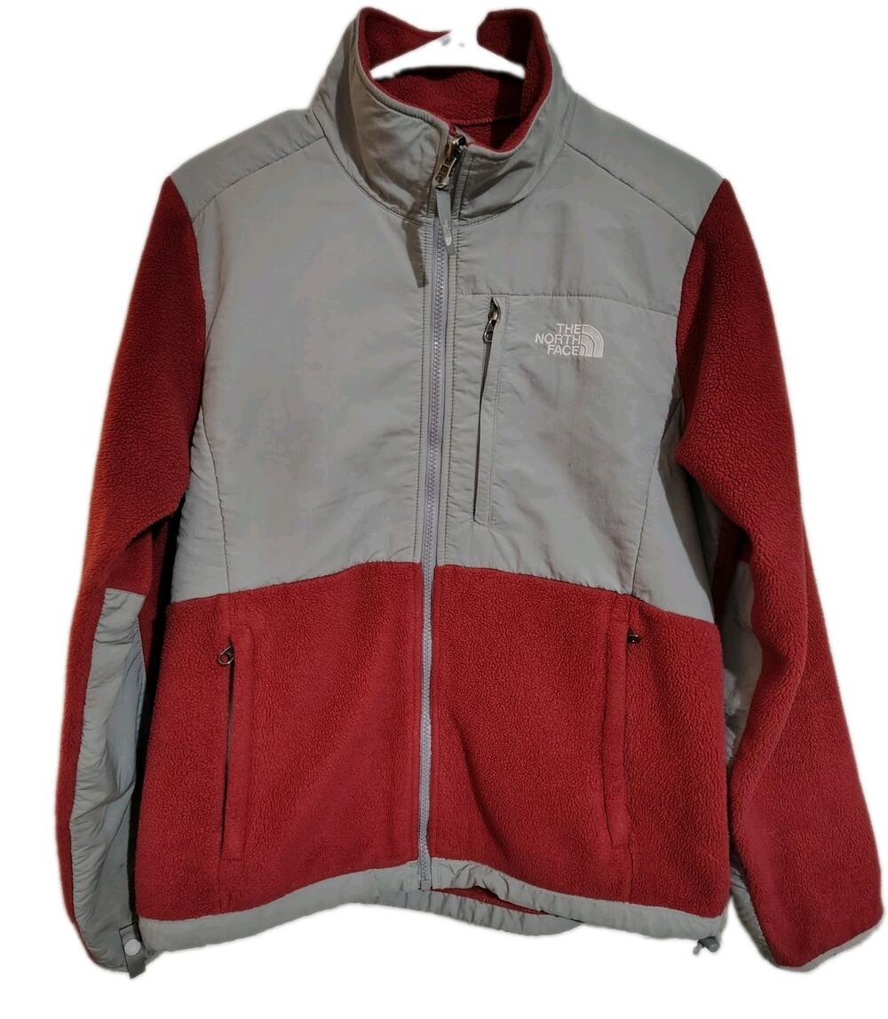 The North Face Jacket Size Medium M Woman's Grey Salmon Pink Fleece Outdoors